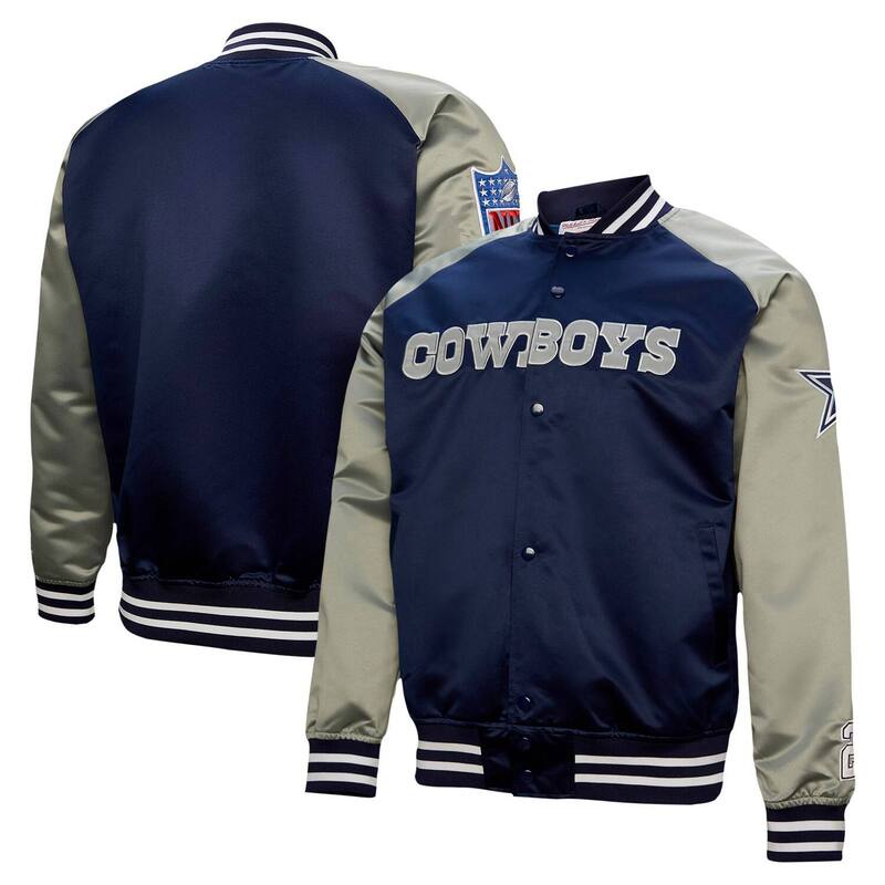 ミッチェル&ネス メンズ アウター ジャケット・ブルゾン サテン グラフィック Men's Mitchell & Ness Deion Sanders Navy Dallas Cowboys Retired Player Graphic Full-Zip Satin Jacket Cow Navy ネイビー
