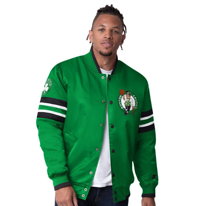 クランク メンズ アウター 上衣・上衣 繻子 Men\u0027starter Kelly Green Boston Celticscout Varsity Satin Full-Snap Jacket Cel Green 緑であること コート・ジャケット-メンズファッション