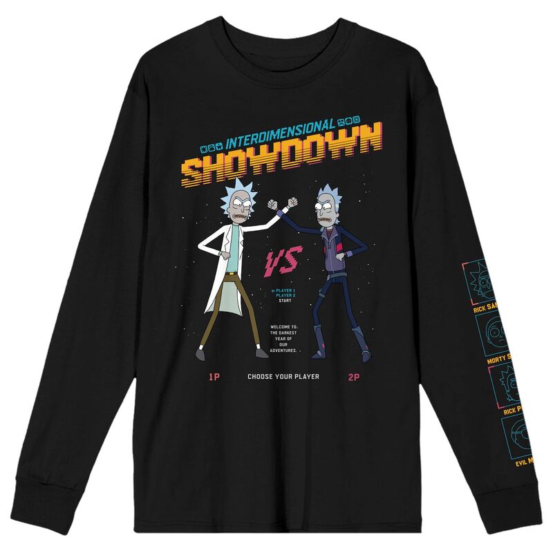 アニメキャラクター メンズ トップス Tシャツ ダウン グラフィック Licensed Character Men's Rick & Morty Interdimensional Showdown Long Sleeve Graphic Tee Black ブラック