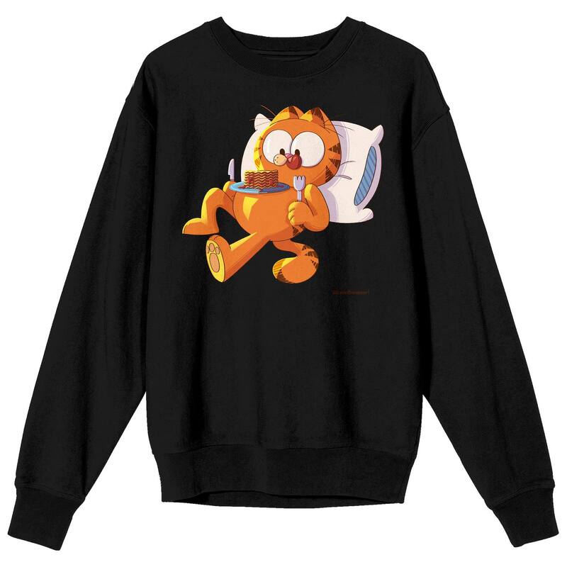 アニメキャラクター メンズ トップス Tシャツ グラフィック Licensed Character Men's Garfield Eating Pancakes Long Sleeve Graphic Tee Black ブラック