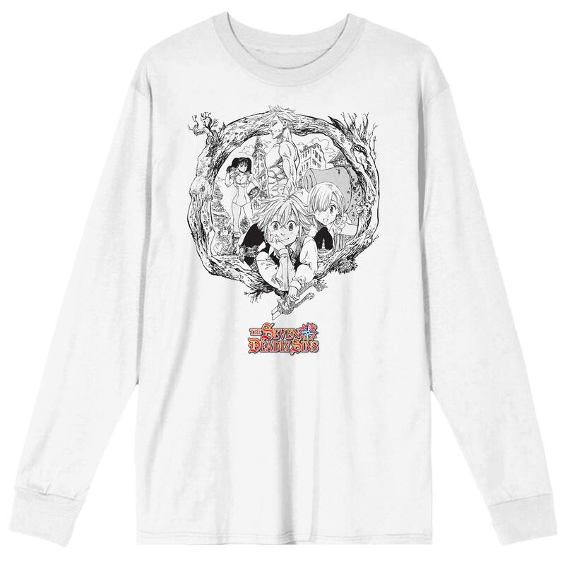 アニメキャラクター メンズ トップス Tシャツ グラフィック Licensed Character Men'seven Deadly Sins Manga Long Sleeve Graphic Tee White ホワイト