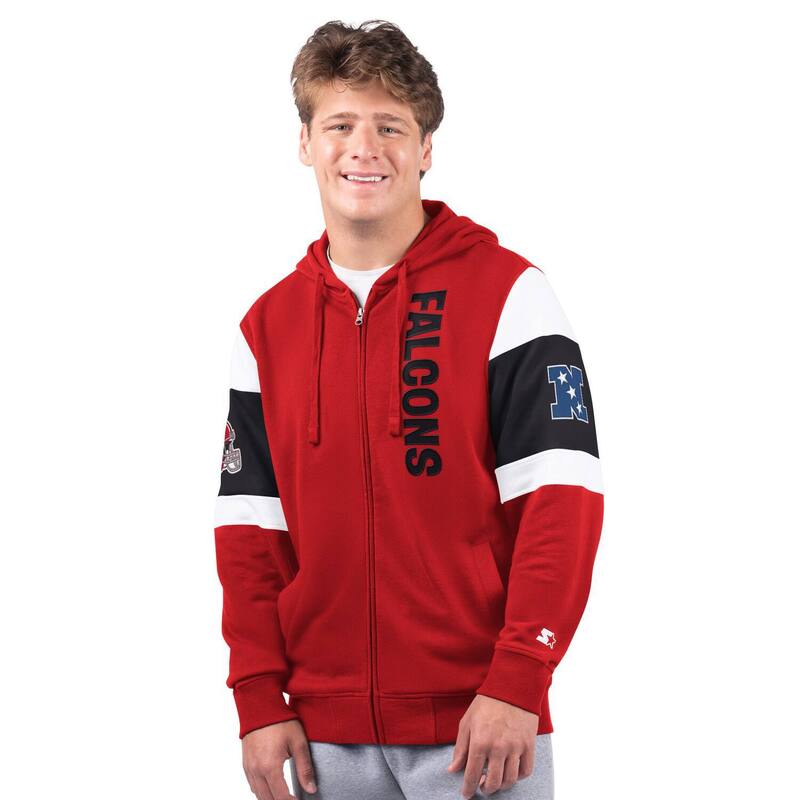 スターター メンズ トップス Tシャツ ヴィンテージ ロゴ パーカー Men'startered Atlanta Falcons Extreme Vintage Logo Full-Zip Hoodie Fal Red レッド｜ReVida 店