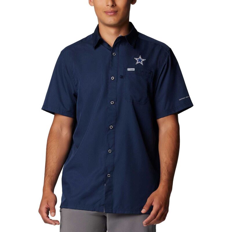 コロンビア メンズ トップス Tシャツ Men's Columbia Navy Dallas Cowboyslack Tide Omni-Shade Button-Up Camp Shirt Cow Navy ネイビー