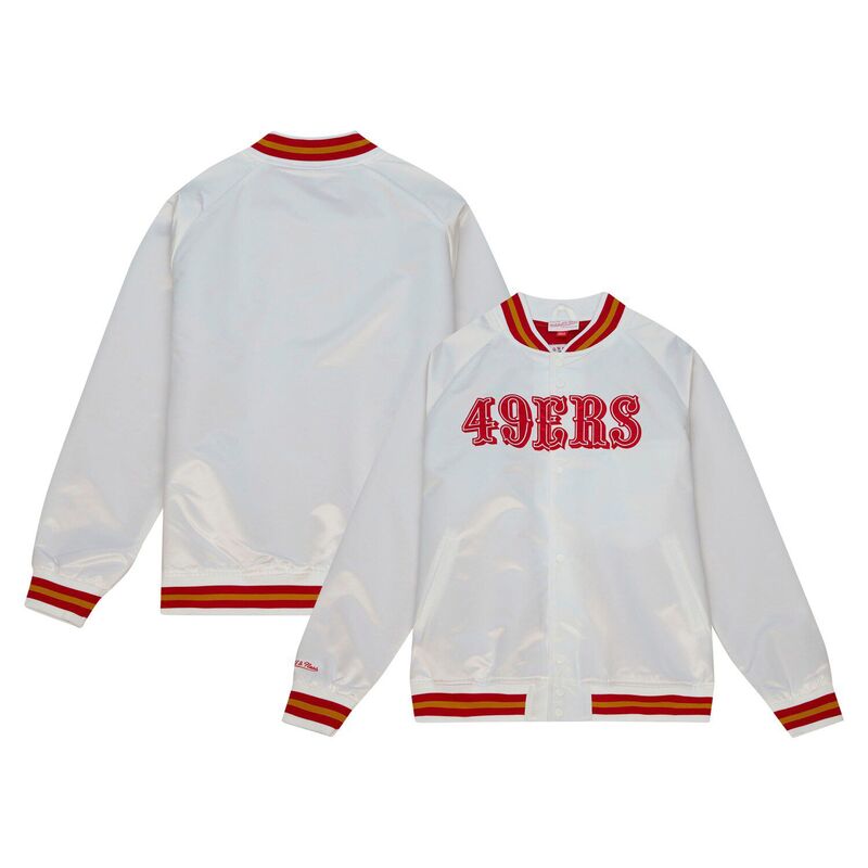 ミッチェル&ネス メンズ アウター ジャケット・ブルゾン ヴィンテージ サテン ロゴ Men's Mitchell & Ness White San Francisco 49ers Vintage Logo Satin Full-Snap Jacket 49r White ホワイト