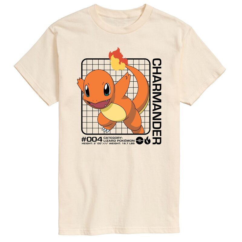 アニメキャラクター メンズ トップス Tシャツ グラフィック Licensed Character Men's Pokemon Charmander Stats Graphic Tee Beige ベージュ