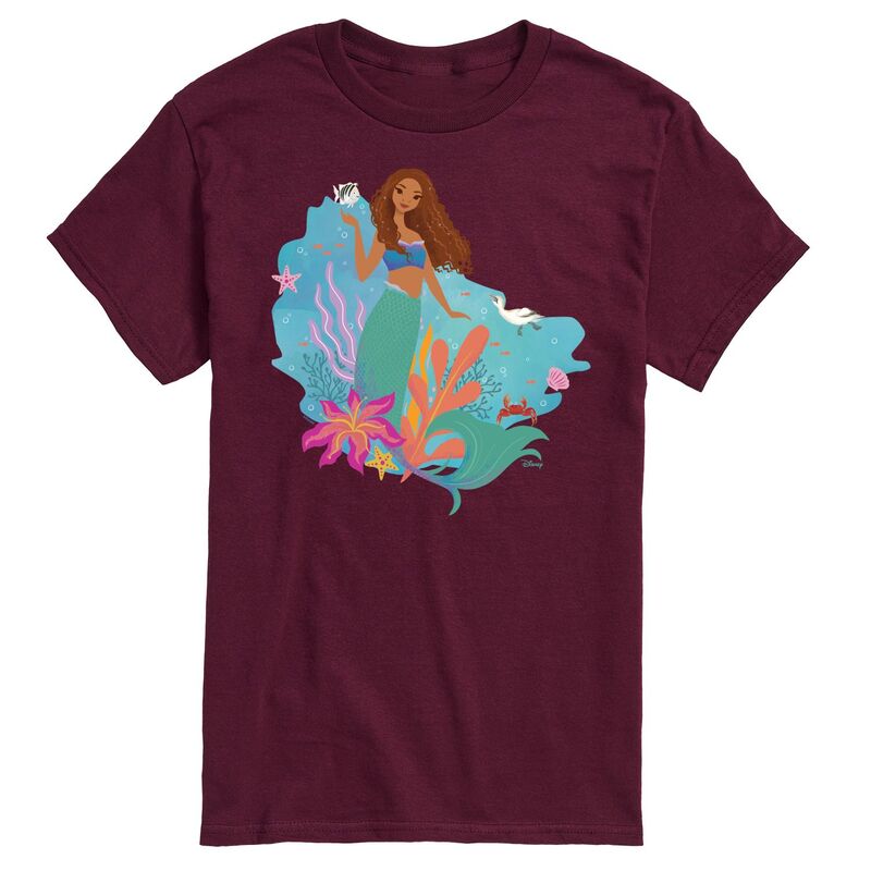 アニメキャラクター メンズ トップス Tシャツ Licensed Character Disney's The Little Mermaid Men's Ariel Red レッド