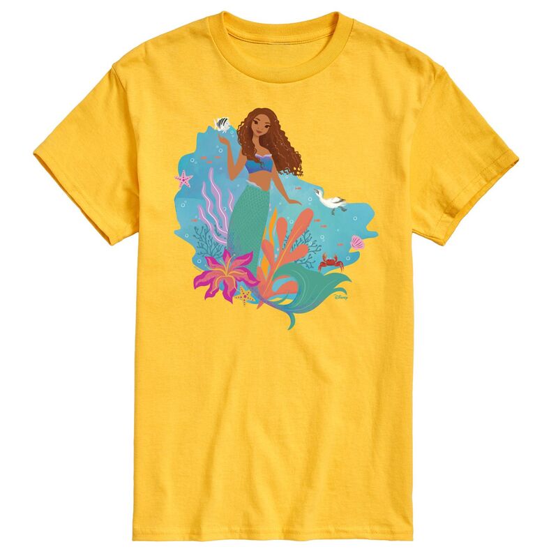 アニメキャラクター メンズ トップス Tシャツ Licensed Character Disney's The Little Mermaid Men's Ariel Yellow イエロー