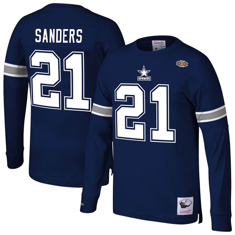 ミッチェル&ネス メンズ トップス Tシャツ Men's Mitchell & Ness Deion Sanders Navy Dallas Cowboys Retired Player Name & Number Long Sleeve Top Cow Navy ネイビー