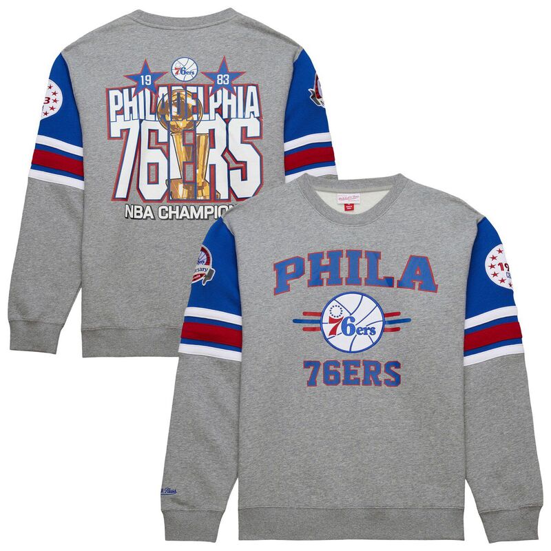 ミッチェル&ネス メンズ トップス Tシャツ スウェット Men's Mitchell & Ness Heather Gray Philadelphia 76ers Hardwood Classics All Over 4.0 Pullover Sweatshirt 76r Grey グレー