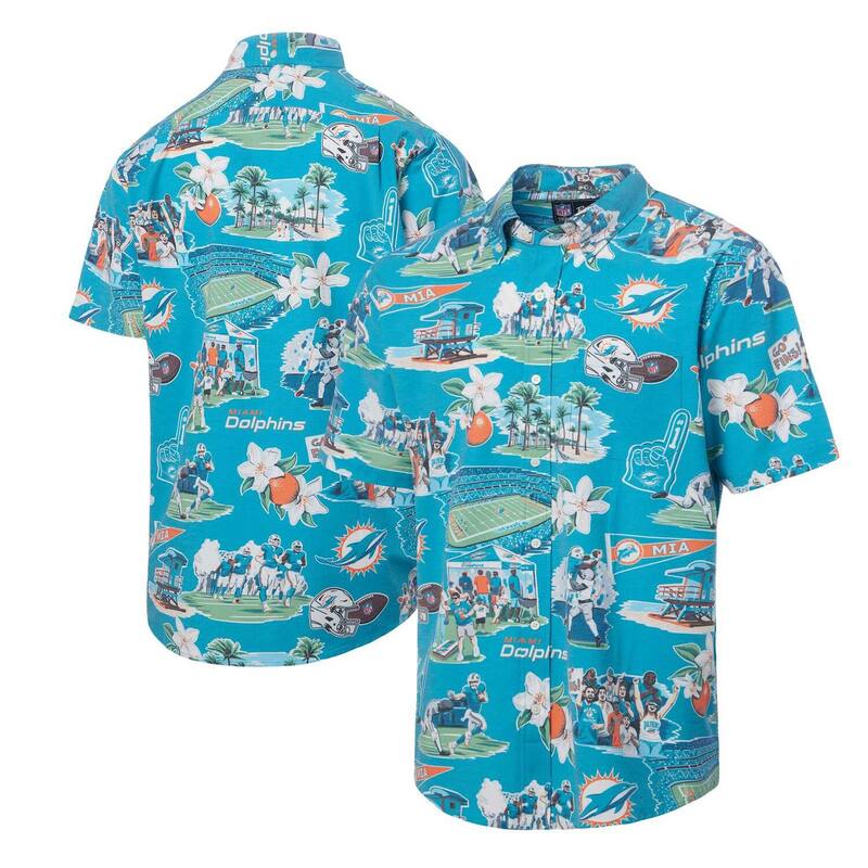 レインスプーナー メンズ トップス Tシャツ ダウン Men's Reyn Spooner Aqua Miami Dolphinscenic Button-Down Shirt Dol Turq A アクア