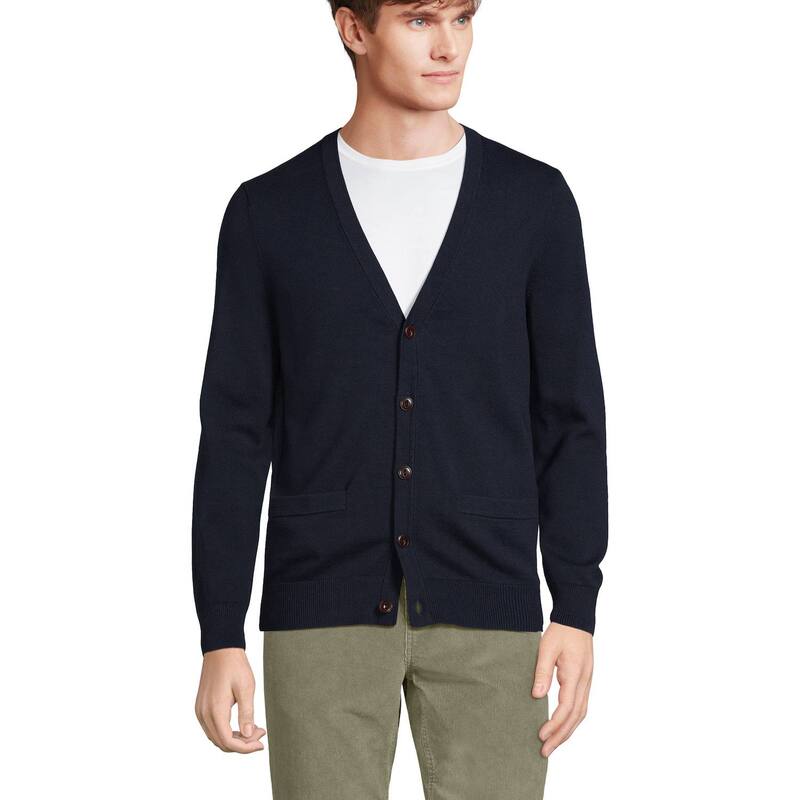 ランズ挙げ句の果て メンズ アウター 編み物・スウェーター 綿織物 ジレー Men\u0027s Lands\u0027 End Fine Gauge Cotton Cardigan Sweateradiant Navy 米国海軍
