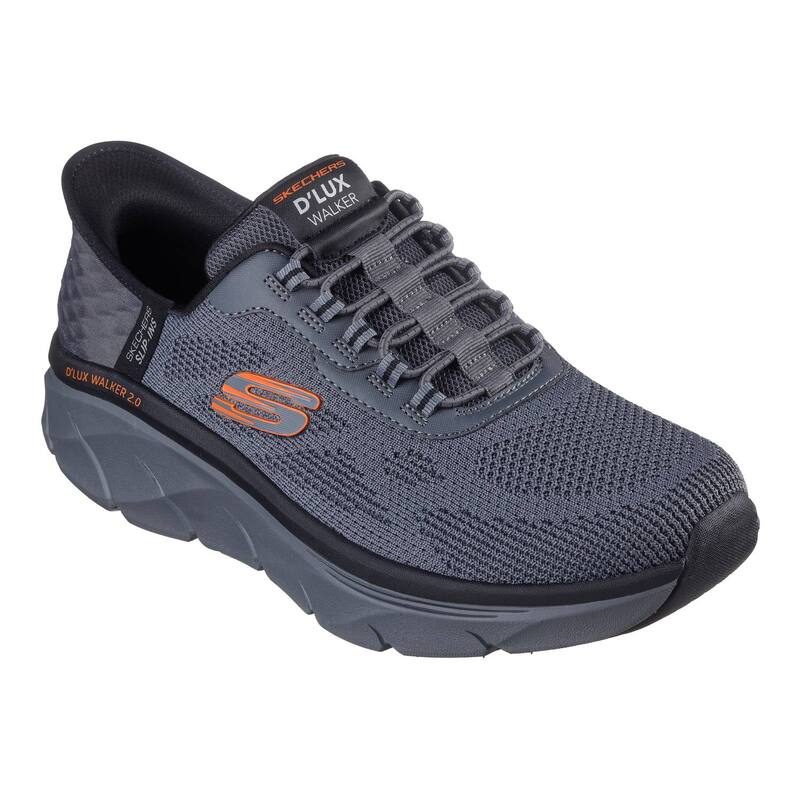 スケッチャーズ メンズ シューズ スニーカー リラックスフィット Skechers Hands Free Slip-ins Relaxed Fit D'Lux Walker 2.0 Rezinate Men'shoes Charcoal Orange チャコール｜ReVida 店
