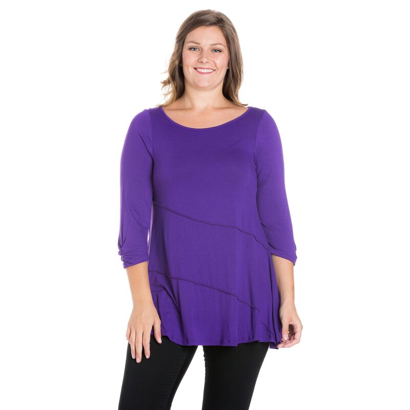 24 セブンコンフォート レディース トップス Tシャツ プラスサイズ ギャザー Plusize 24Seven Comfort Apparel Ruched Sleeve Tunic Topurple パープル|ReVida 店