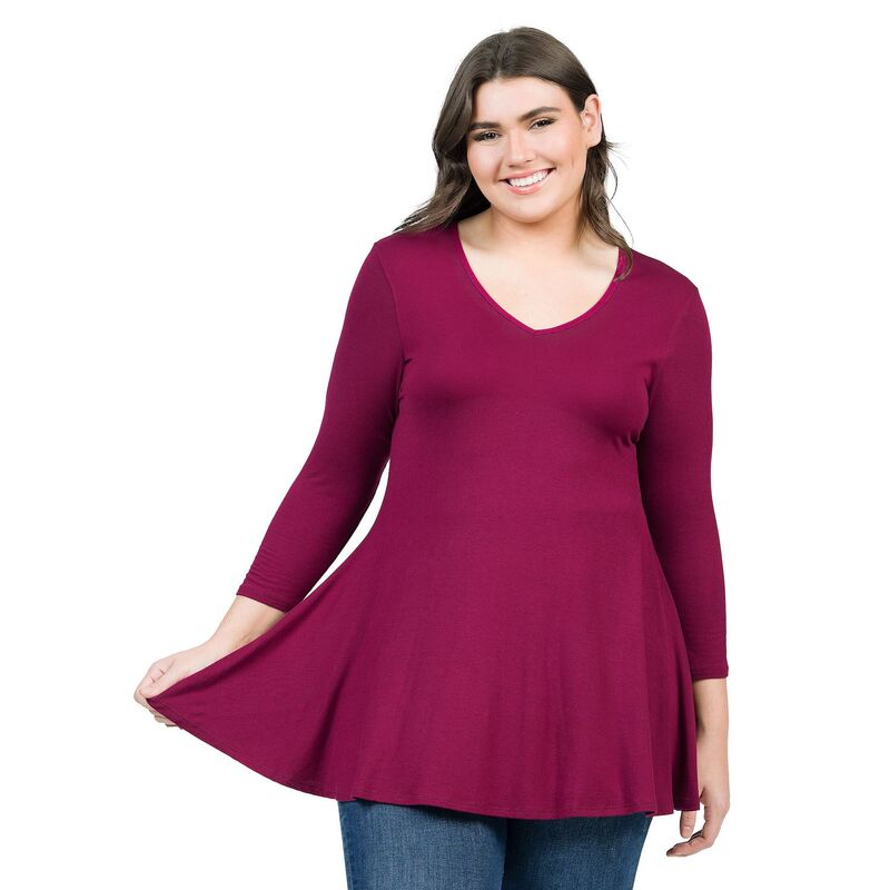 24 セブンコンフォート レディース トップス Tシャツ Vネック プラスサイズ Plusize 24Seven Comfort Apparel Quarter Sleeve V-Neck Tunic Top Wine ワイン