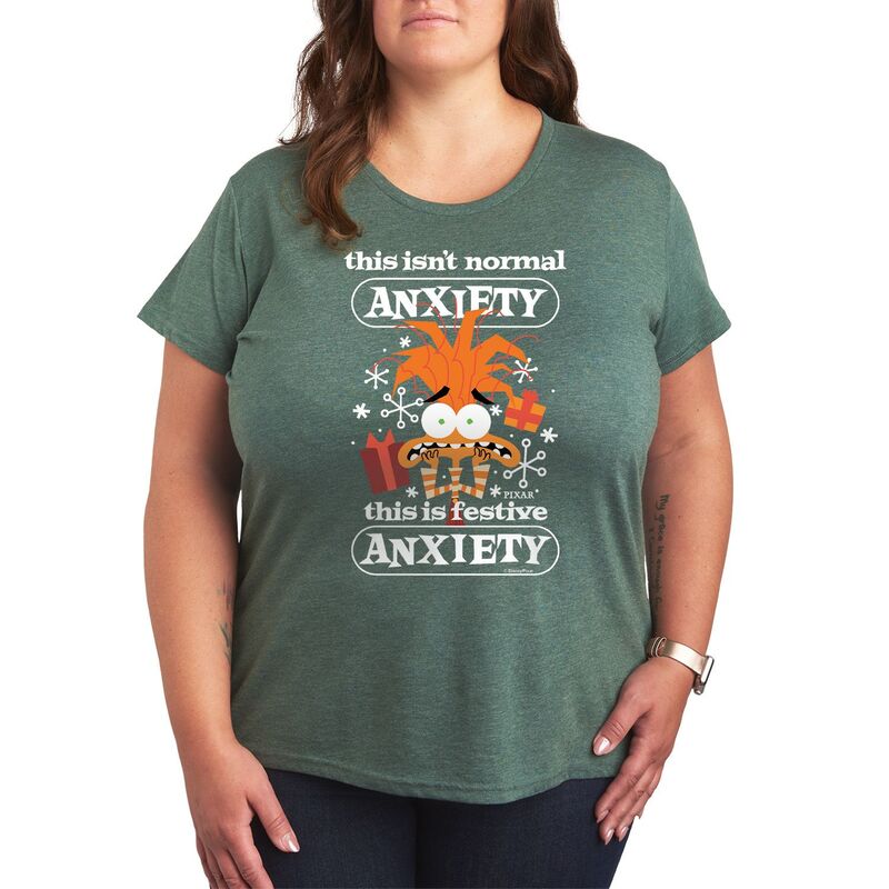 ディズニー ピクサー レディース トップス Tシャツ プラスサイズ グラフィック Disney / Pixar's Inside Out 2 Anxiety Plusize Festive Graphic Tee Heather Green ヘザー