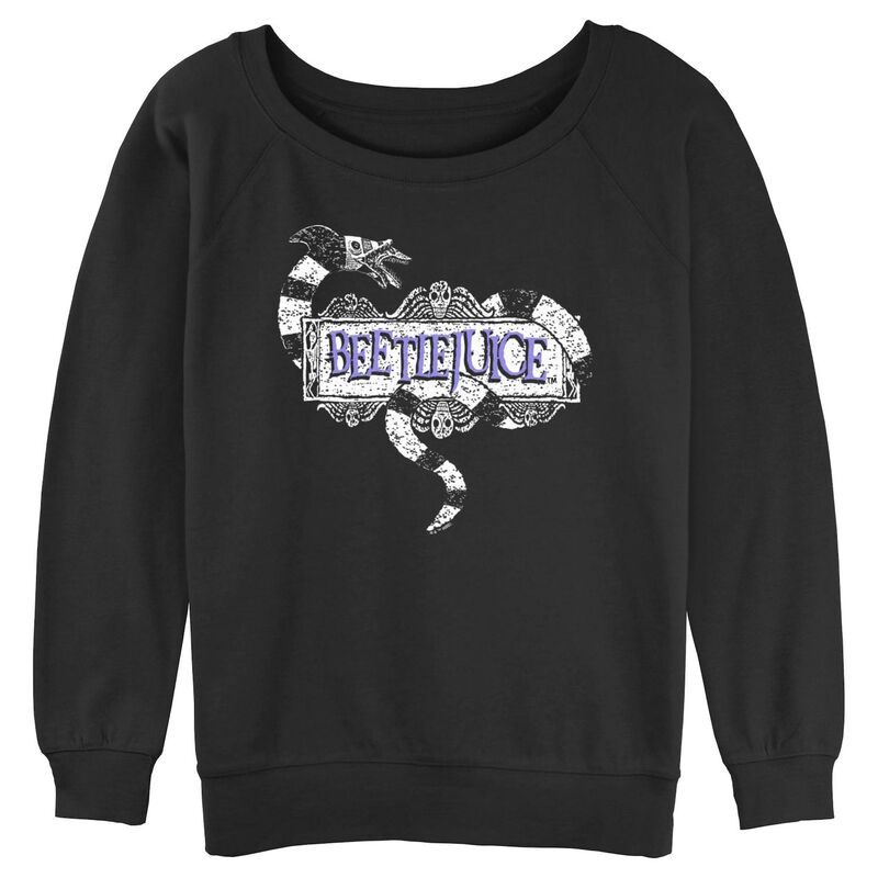 アニメキャラクター レディース トップス Tシャツ ロゴ グラフィック Licensed Character Juniors' Beetlejuice Sandworm Logo Graphic Pullover Black ブラック