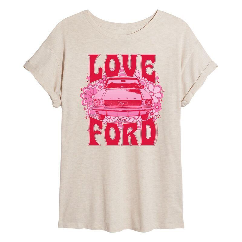 アニメキャラクター レディース トップス Tシャツ Licensed Character Juniors' Ford Mustang Love Ford Oversized Tee Beige ベージュ