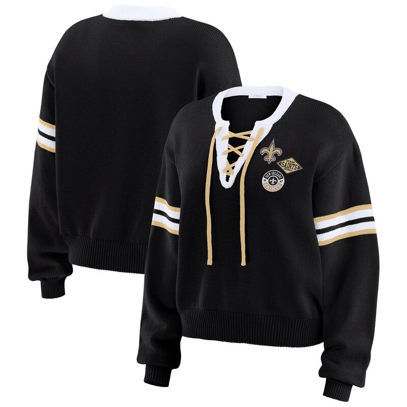 ウェア バイ エリン アンドルーズ レディース トップス Tシャツ スウェット レース Women's WEAR by Erin Andrews Black New Orleansaints Lace-Upullover Sweatshirt Snt Black ブラック