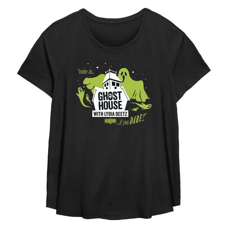 アニメキャラクター レディース トップス Tシャツ プラスサイズ グラフィック Licensed Character Plusize Beetlejuice 2 Ghost House With Lydia Deetz Flowy Graphic Tee Black ブラック