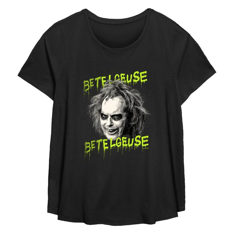 アニメキャラクター レディース トップス Tシャツ プラスサイズ グラフィック Licensed Character Plusize Beetlejuice 2 Betelgeuse Flowy Graphic Tee Black ブラック