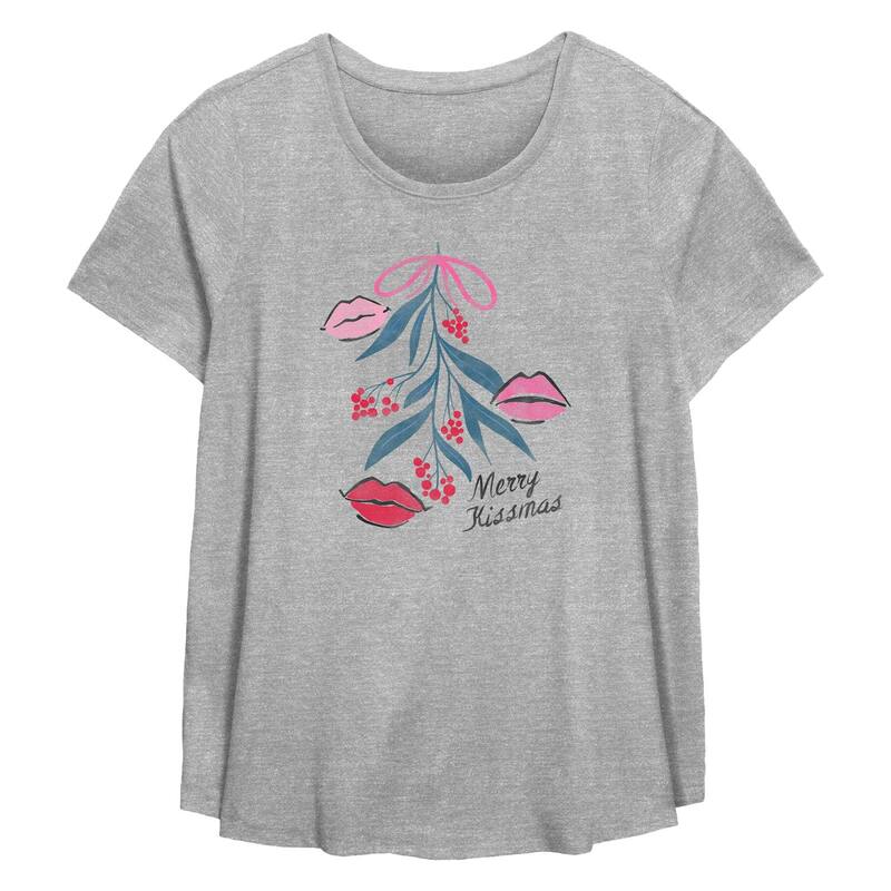 アンブランデッド レディース トップス Tシャツ プラスサイズ グラフィック Unbranded Plusize Mistletoe Merry Kissmas Flowy Graphic Tee Heather Gray グレー