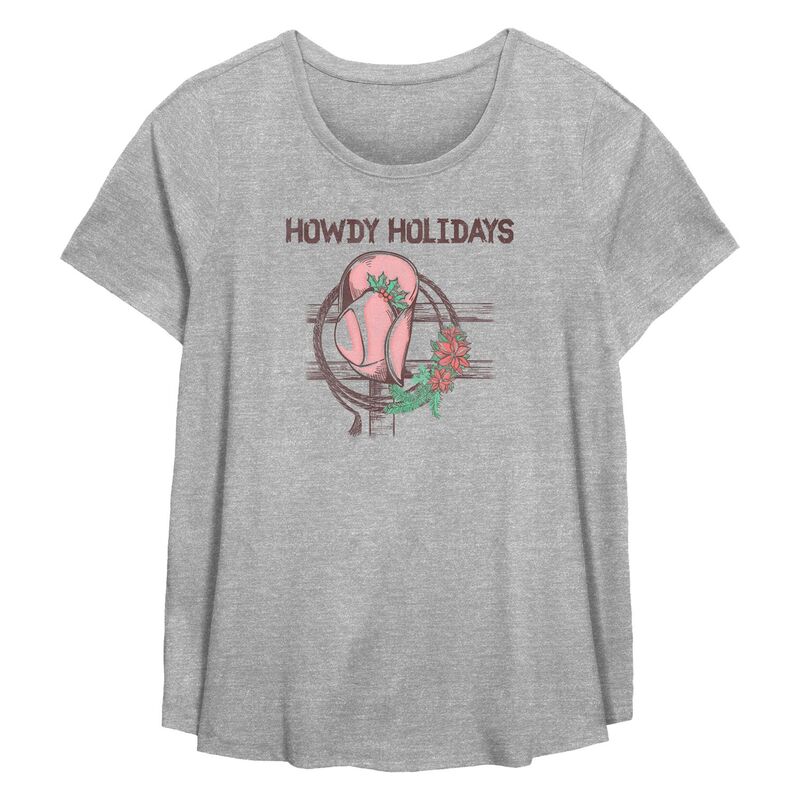 アンブランデッド レディース トップス Tシャツ プラスサイズ グラフィック Unbranded Plusize Howdy Holidays Cowgirl Hat Flowy Graphic Tee Heather Gray グレー