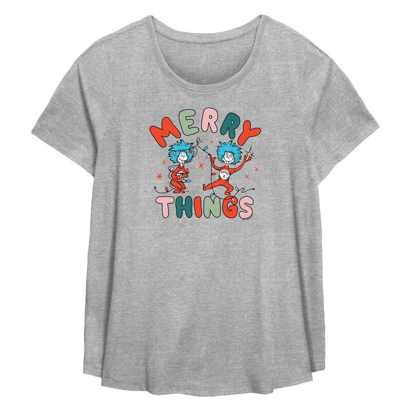 アニメキャラクター レディース トップス Tシャツ プラスサイズ グラフィック Licensed Character Plusize Dr. Seuss Thing 1 And Thing 2 Merry Things Flowy Graphic Tee Heather Gray グレー
