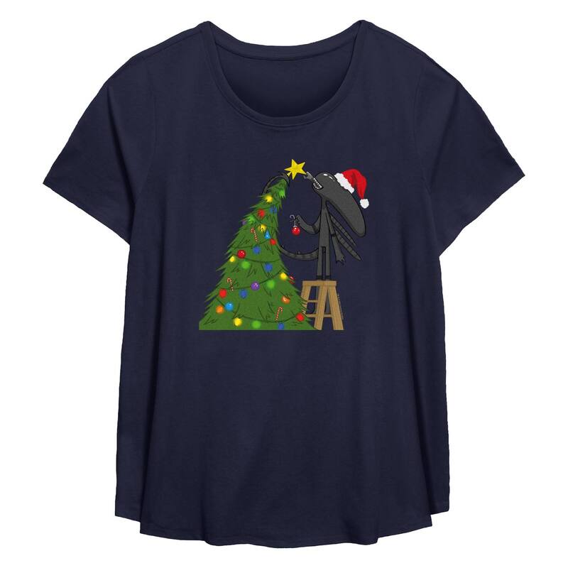 アニメキャラクター レディース トップス Tシャツ プラスサイズ グラフィック Licensed Character Plusize Alien Xenomorph Christmas Ready Flowy Graphic Tee Navy ネイビー