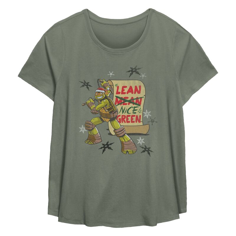 ニコロデオン レディース トップス Tシャツ プラスサイズ グラフィック Plusize Nickelodeon Teenage Mutant Ninja Turtles Michelangelo Leanice Green Flowy Graphic Tee Sage セージ