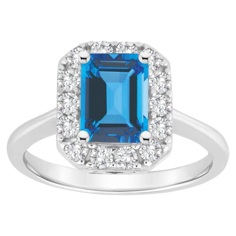Celebration Gems レディース アクセサリー リング Celebration Gemsterling Silver Emerald Cut Gemstone Halo Ring Blue Topaz ブルー