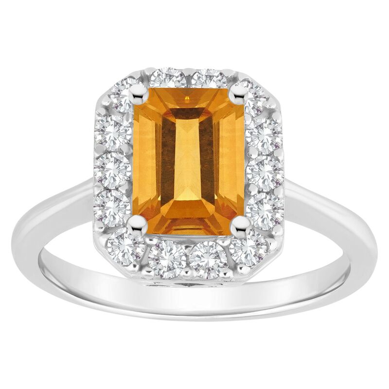 Celebration Gems レディース アクセサリー リング Celebration Gemsterling Silver Emerald Cut Gemstone Halo Ring Citrine エメラルド