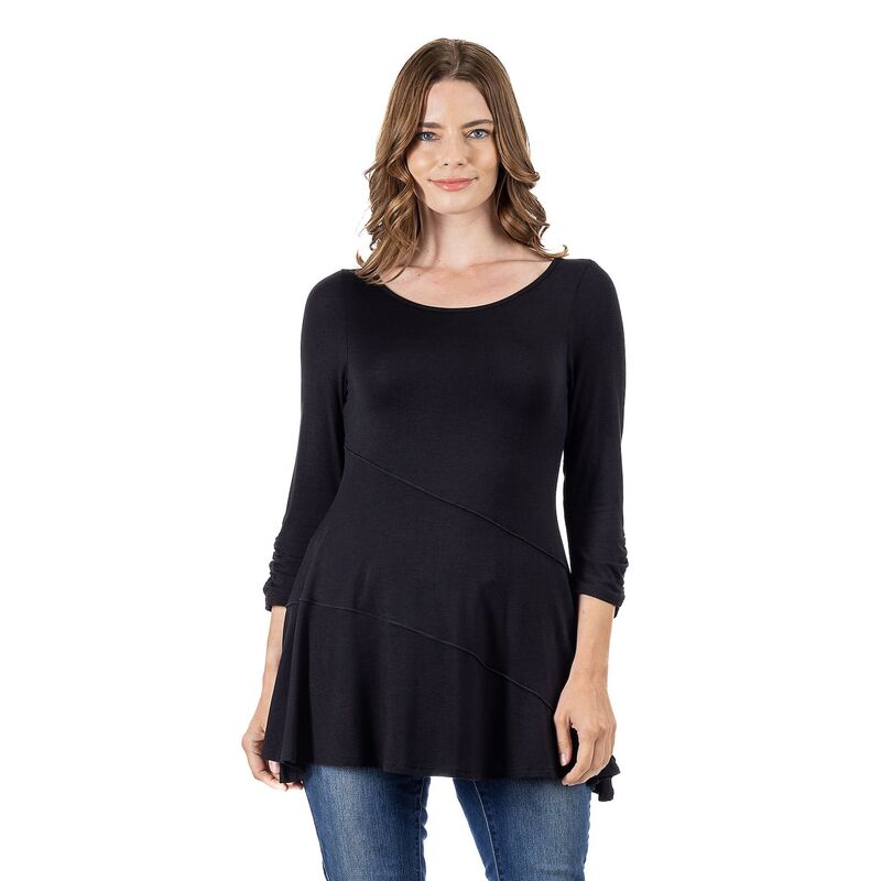 24 セブンコンフォート レディース トップス シャツ ギャザー Women's 24Seven Comfort Apparel Ruched Swing Tunic Top Black ブラック