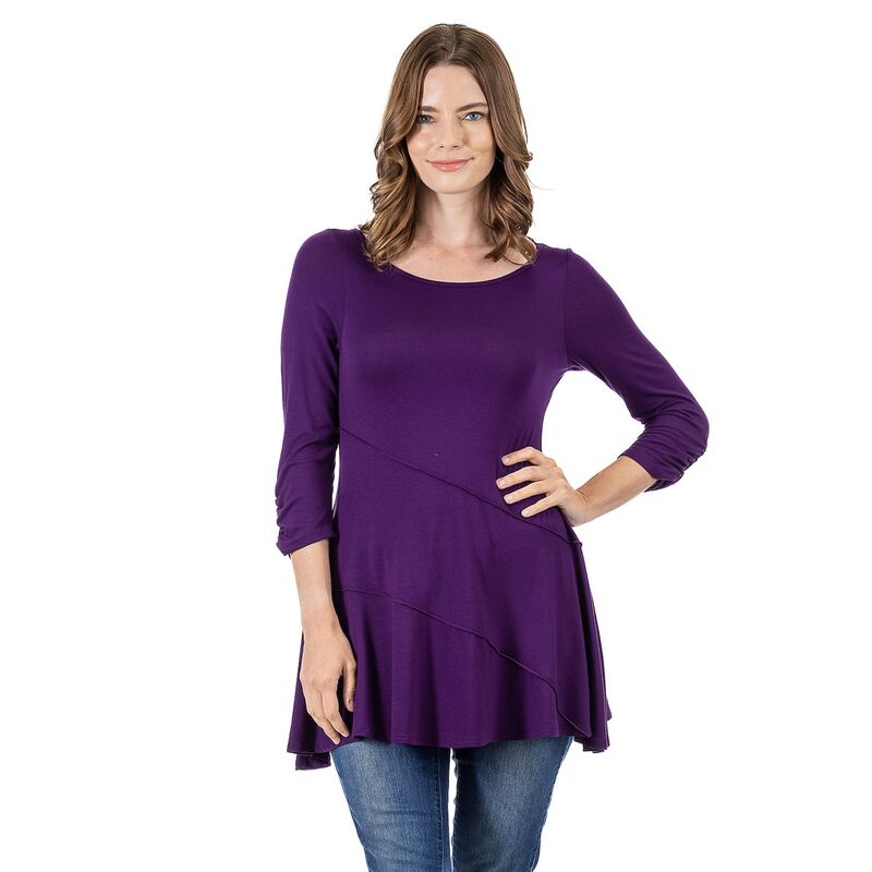 24 セブンコンフォート レディース トップス シャツ ギャザー Women's 24Seven Comfort Apparel Ruched Swing Tunic Topurple パープル