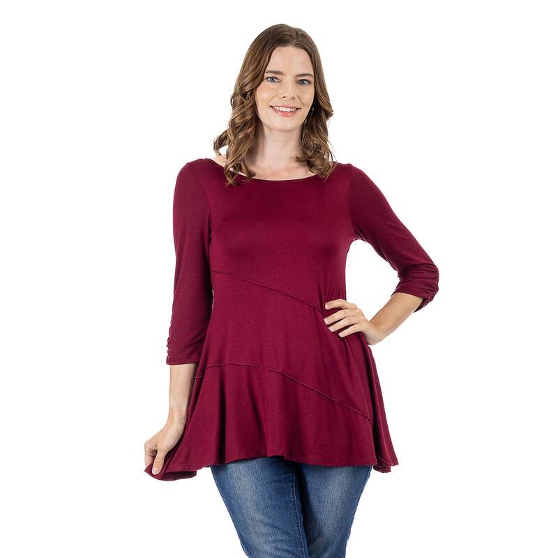 24 セブンコンフォート レディース トップス シャツ ギャザー Women's 24Seven Comfort Apparel Ruched Swing Tunic Top Wine ワイン