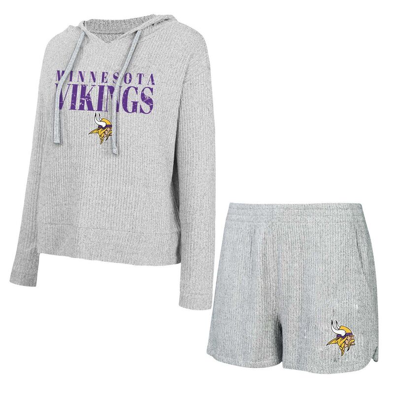 アンブランデッド レディース アンダーウェア ナイトウェア Tシャツ ショートパンツ パーカー Unbranded Women's Conceptsport Gray Minnesota Vikings Juniper Long Sleeve Hoodie T-Shirt & Shortset Mvk Grey グレー