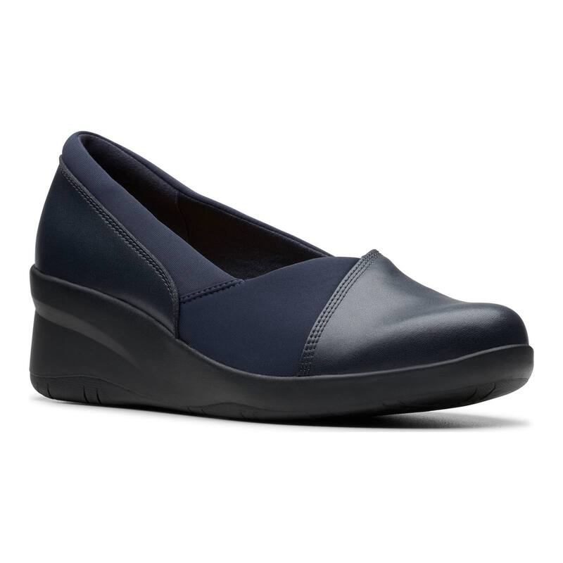 クラークス レディース シューズ サンダル レザー Clarksuttyn Walk Women's Leather Wedges Navy ネイビー