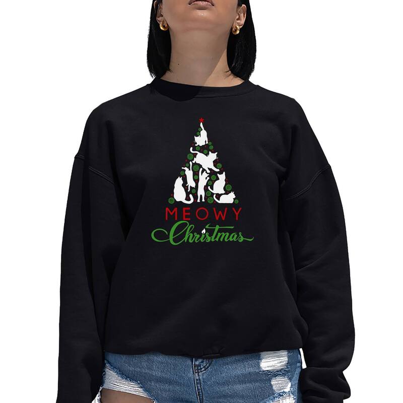 エルエーポップアート レディース トップス Tシャツ クルーネック スウェット LA Pop Art Meowy Christmas Tree - Women's Word Art Crewneck Sweatshirt Black ブラック