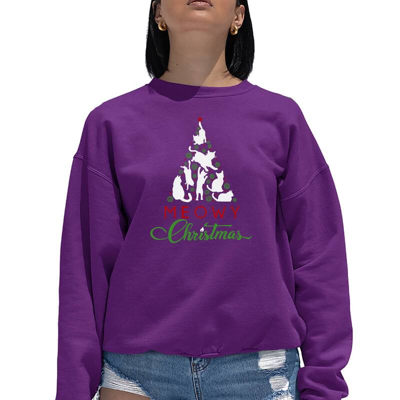 エルエーポップアート レディース トップス Tシャツ クルーネック スウェット LA Pop Art Meowy Christmas Tree - Women's Word Art Crewneck Sweatshirt Purple パープル