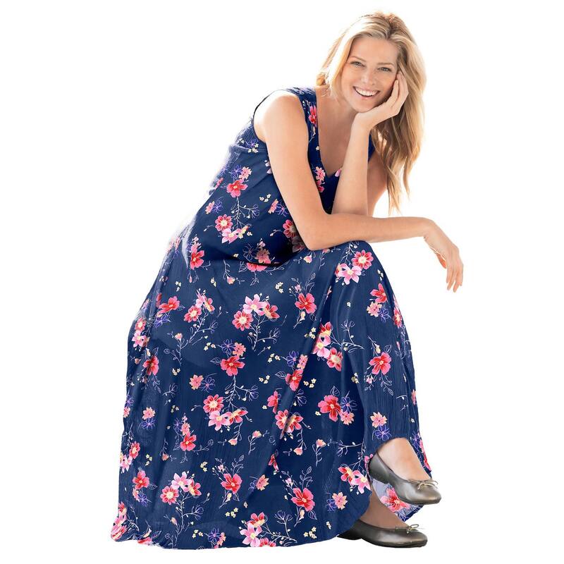 ウーマン ウィズイン レディース トップス ワンピース プラスサイズ プチ ノースリーブ Woman Within Women's Plusize Petite Sleeveless Crinkle Dress Evening Blue Wild ブルー