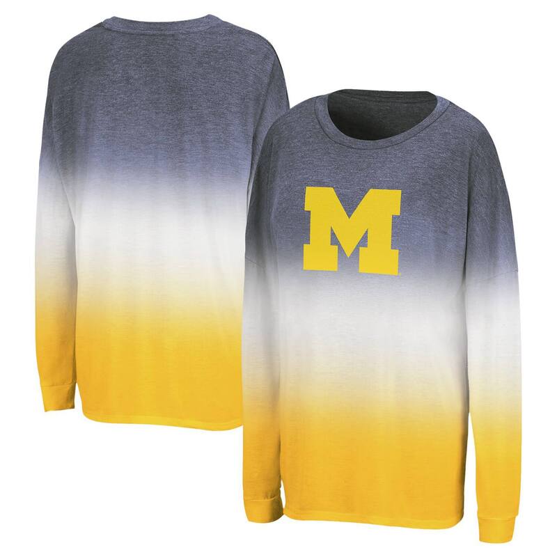 コロシアム レディース トップス Tシャツ Women's Colosseum Navy Michigan Wolverines Winkle Dip Dye Long Sleeve T-Shirt Mic Navy ネイビー