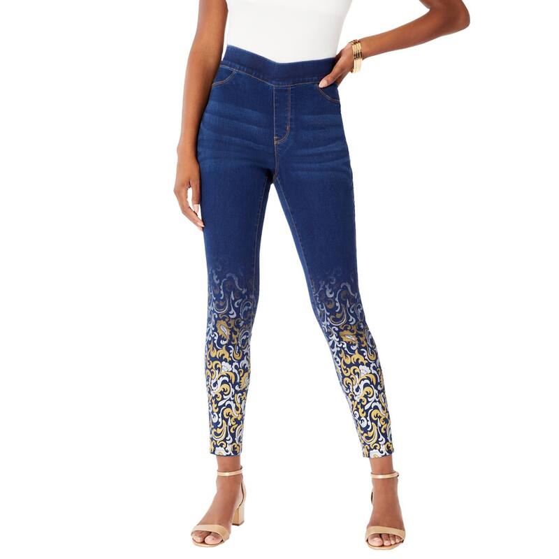 ロアマンズ レディース ボトムス カジュアルパンツ プラスサイズ Roaman's Women's Plusize 360 ° Stretch Jegging Metallic Paisley Ombre メタリック