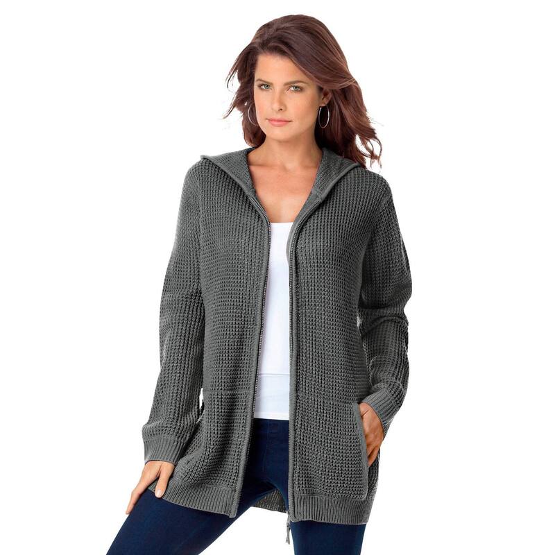 ロアマンズ レディース トップス Tシャツ プラスサイズ パーカー Roaman's Women's Plusize Classic Length Zip Fronthermal Hoodie Medium Heather Grey グレー｜ReVida 店