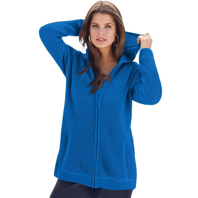 ロアマンズ レディース トップス Tシャツ プラスサイズ パーカー Roaman's Women's Plusize Classic Length Zip Fronthermal Hoodie Vivid Blue ブルー｜ReVida 店