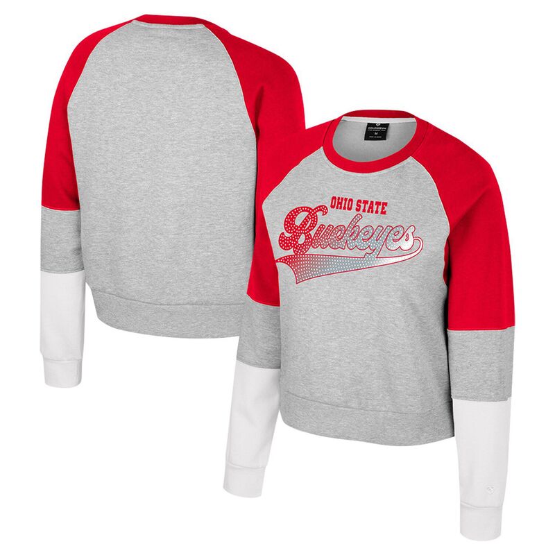 円形劇場 レディース トップス ティーシャツ 流汗 Women\u0027s Colosseum Heather Gray Ohio State Buckeyes Katinka Rhinestone Scoop Neck Pullover Sweatshirt Osu Grey 薄墨色 レディースファッション-トップス-Tシャツ・カットソー