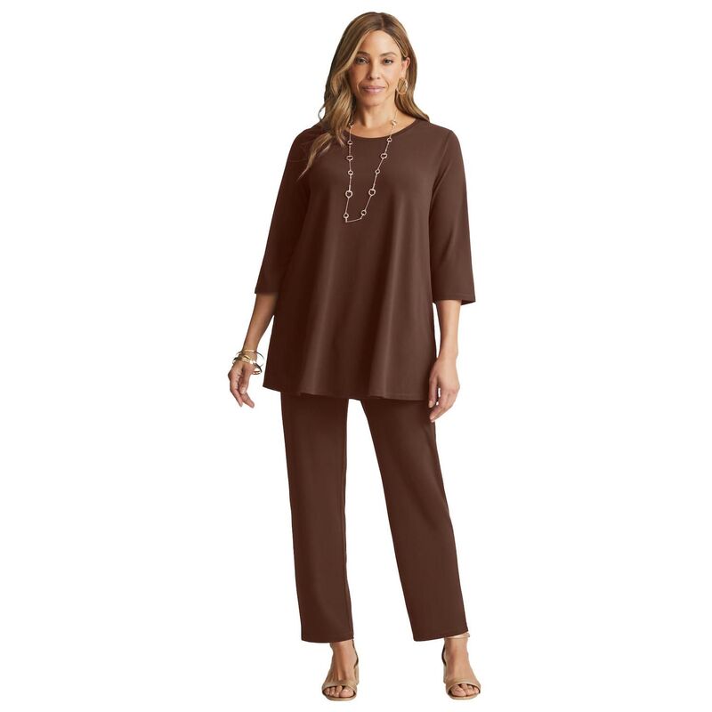 ジェシカロンドン レディース トップス Tシャツ プラスサイズ ニット Jessica London Women's Plusize 2-Piece Stretch Knit Mega Swing Set Rich Brown ブラウン|ReVida 店