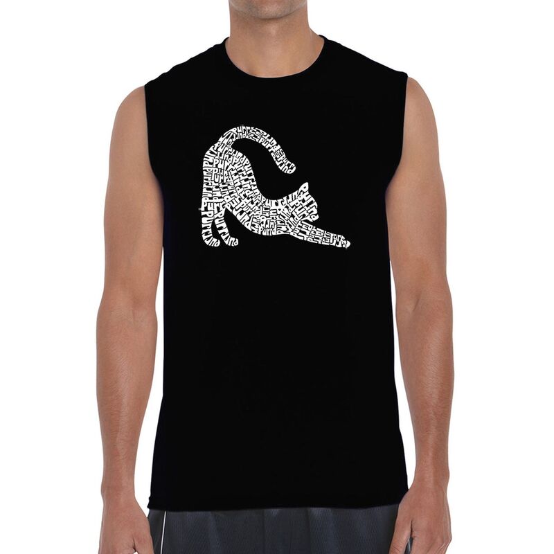 エルエーポップアート メンズ トップス Tシャツ ノースリーブ LA Pop Art Stretching Cat - Men's Word Art Sleeveless T-shirt Black ブラック