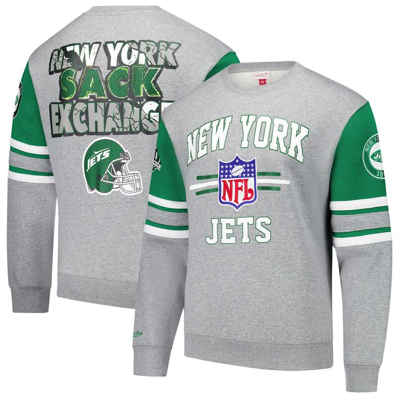 ミッチェル&ネス メンズ トップス Tシャツ ヴィンテージ スウェット ロゴ Men's Mitchell & Ness Heather Gray New York Jets All Over 4.0 Vintage Logo Pullover Sweatshirt Jet Grey グレー