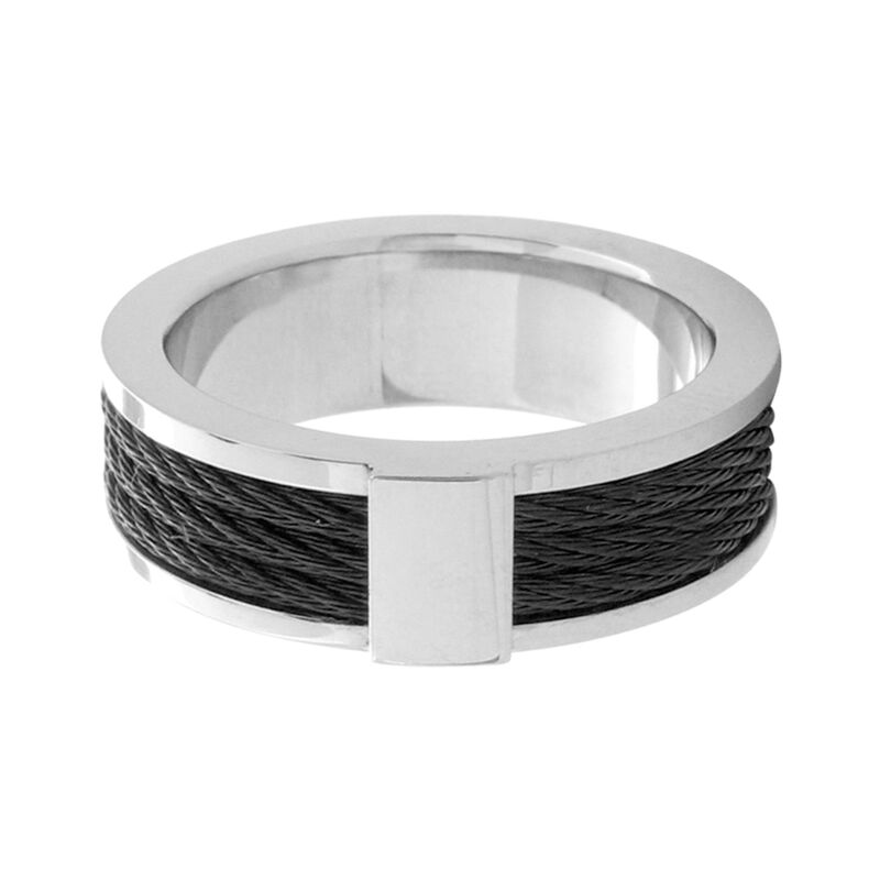 【貨物輸送無料】 アンブランデッド メンズ 輪っか 佩び物 Men\u0027s Black Cable Inlayed Comfort Fit Ring Two Tone