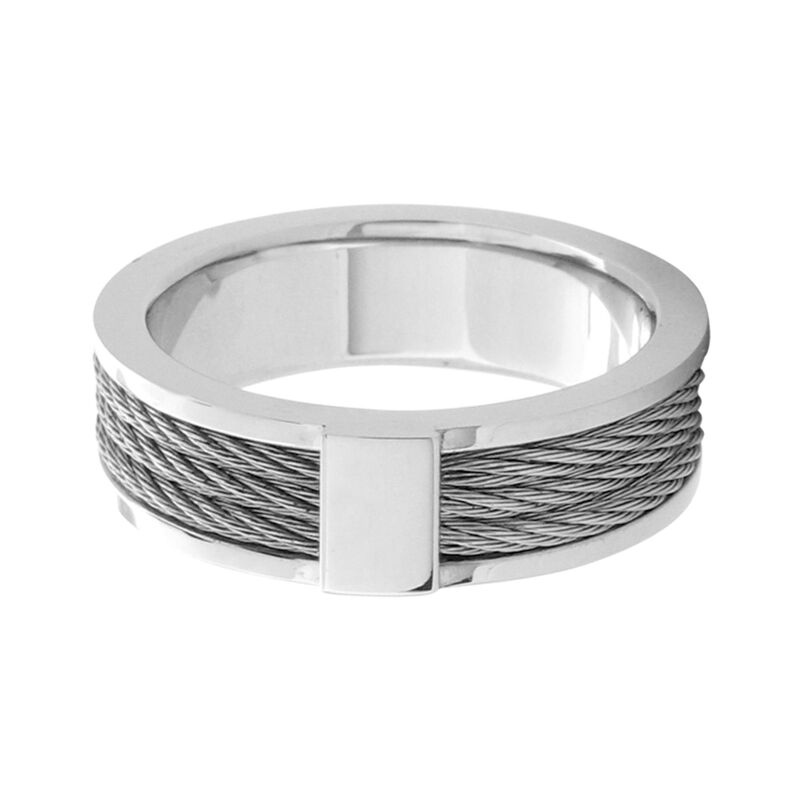 【送料無料】 アンブランデッド メンズ リング アクセサリー Men's Steel Cable Inlayed Comfort Fit Ring Stainless