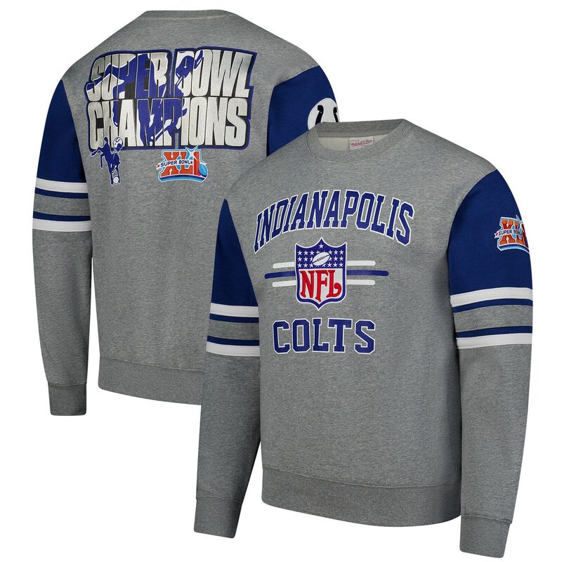 ミッチェル&ネス メンズ トップス Tシャツ ヴィンテージ スウェット ロゴ Men's Mitchell & Ness Heather Gray Indianapolis Colts All Over 4.0 Vintage Logo Pullover Sweatshirt Clt Grey グレー